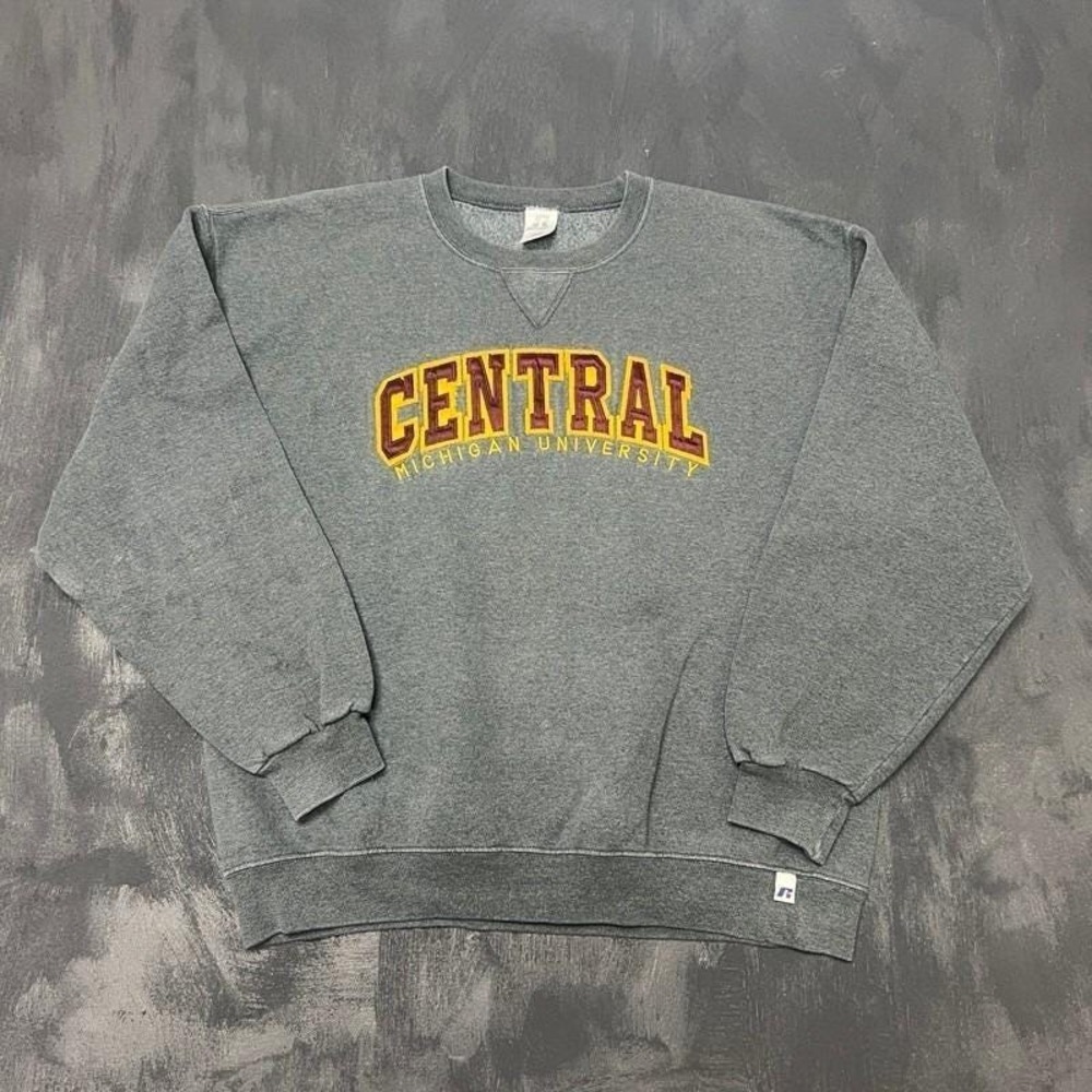 Vintage Central Michigan University Sweatshirt Large Gray 2000s Russell Athletic